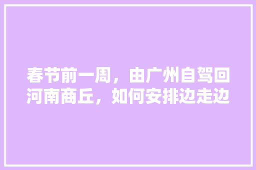 春节前一周，由广州自驾回河南商丘，如何安排边走边玩，有什么推荐「100元去国内旅游攻略图片」 春节前一周，由广州自驾回河南商丘，如何安排边走边玩，有什么推荐「100元去国内旅游攻略图片」 时尚潮流