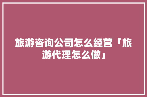 旅游咨询公司怎么经营「旅游代理怎么做」