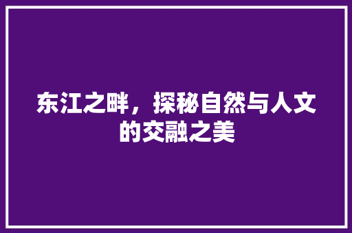 东江之畔，探秘自然与人文的交融之美