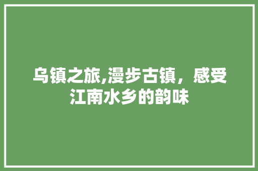 乌镇之旅,漫步古镇，感受江南水乡的韵味