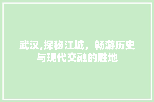 武汉,探秘江城，畅游历史与现代交融的胜地 生活技巧