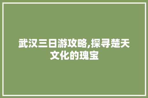 武汉三日游攻略,探寻楚天文化的瑰宝 美食食谱