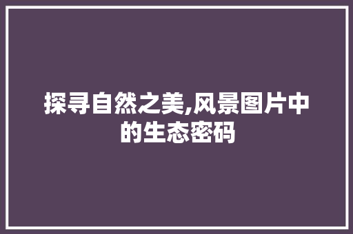 探寻自然之美,风景图片中的生态密码 时尚潮流